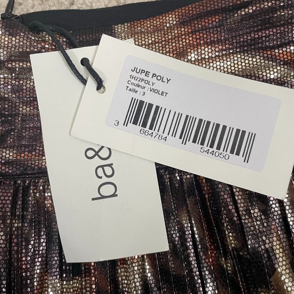 Ba&sh NEW Women's Metallic Poly Violet Tiered Pleated Midi Skirt Size 8 - Picture 11 of 16